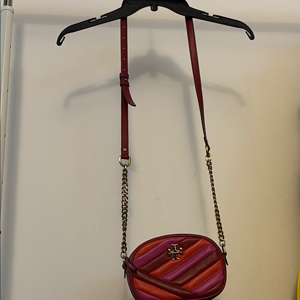 Tory Burch Red and Pink Striped Crossbody Bag
